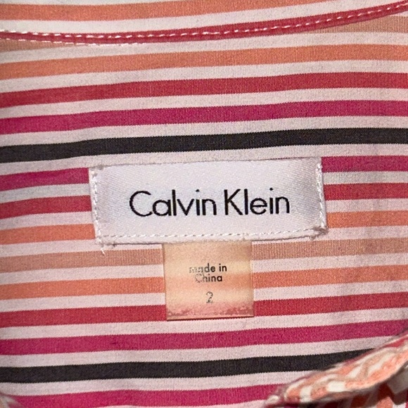 Calvin Klein Striped Shirtdress Front Tie Sz 2 - Picture 3 of 6